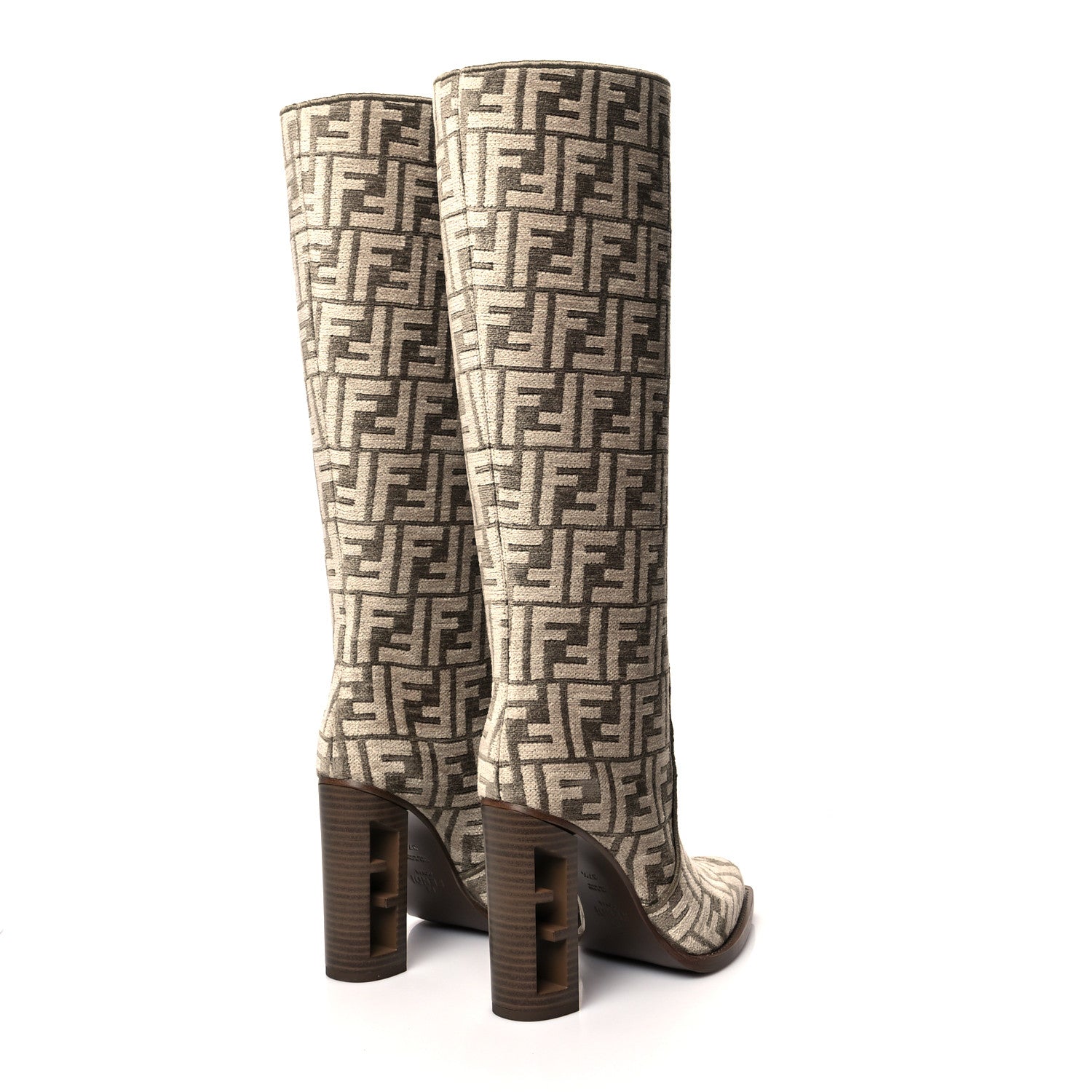 Fendi Chenille Jacquard FF 110mm Cut Baguette Knee Boots 37.5 Tortora Nuvola 4 of 6
