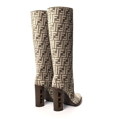 Fendi Chenille Jacquard FF 110mm Cut Baguette Knee Boots 37.5 Tortora Nuvola 4 of 6