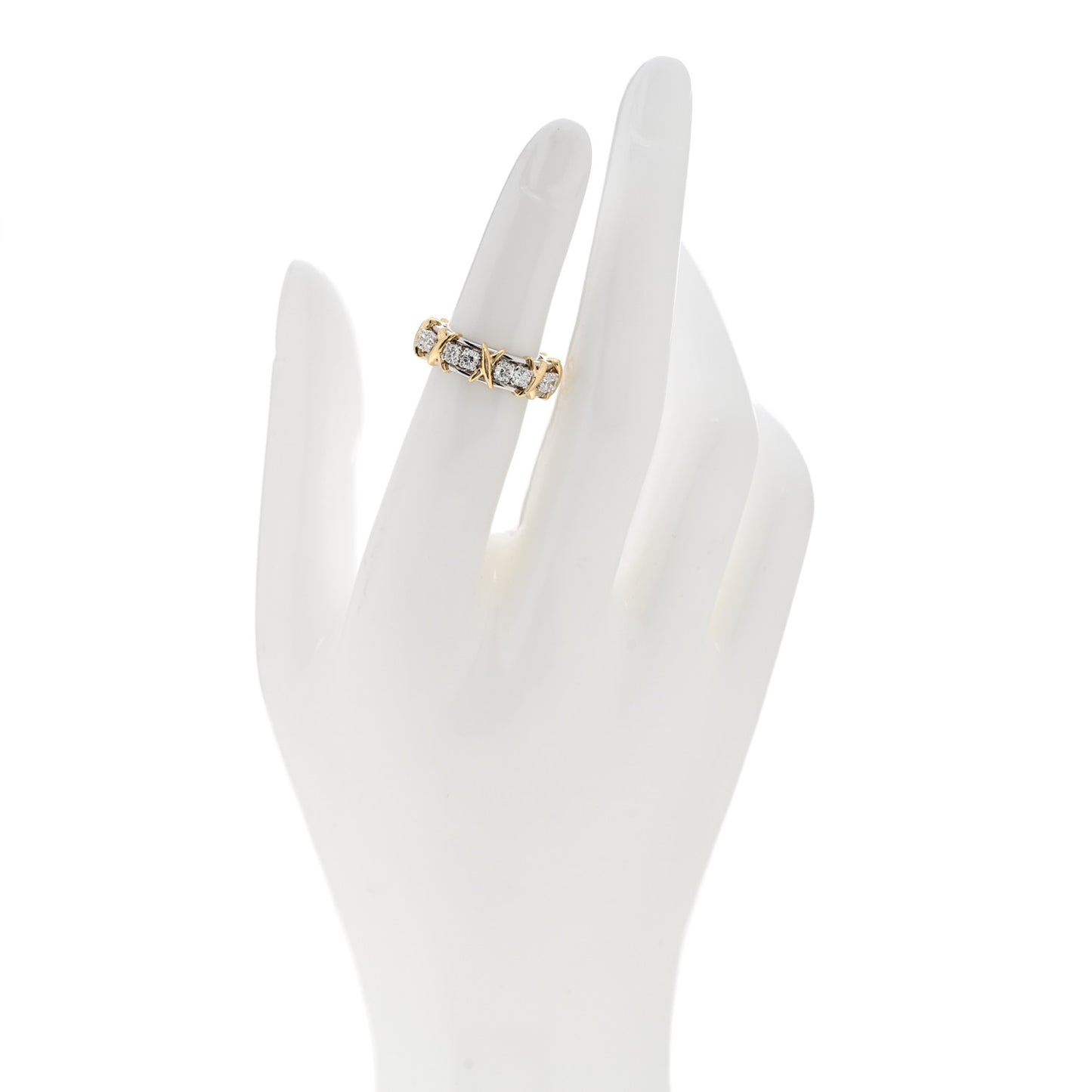 18K Yellow Gold Platinum Diamond Schlumberger Sixteen Stone Ring 48 4.5