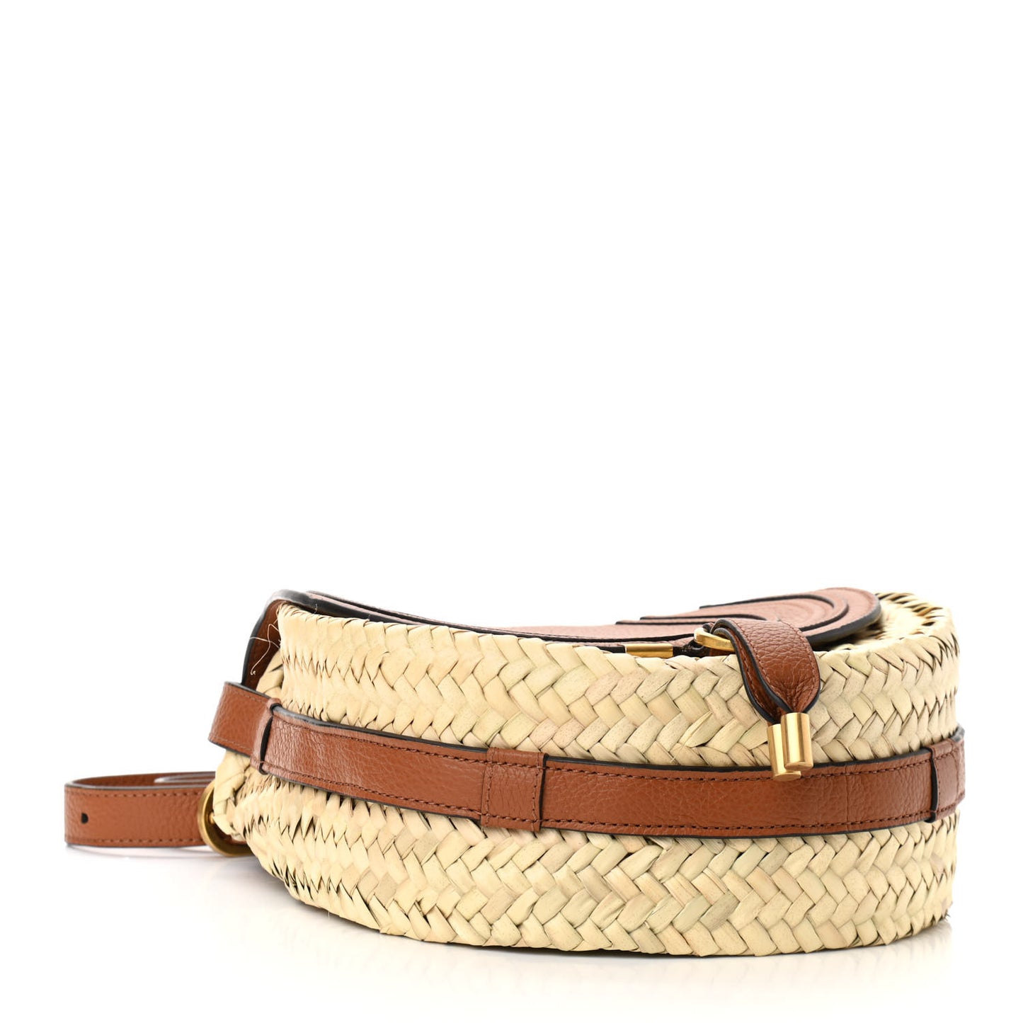 Raffia Small Grain Calfskin Small Marcie Basket Crossbody Tan