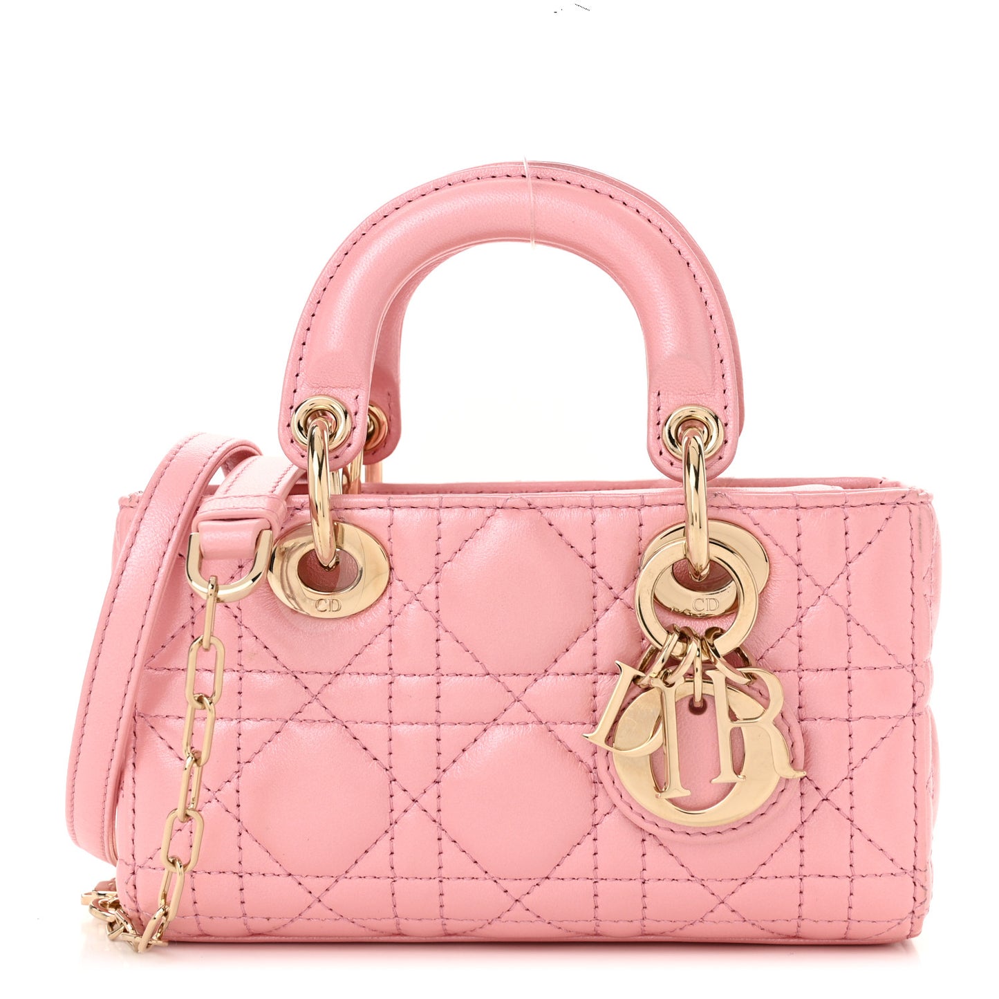 Metallic Lambskin Cannage Micro Lady D-Joy Pink