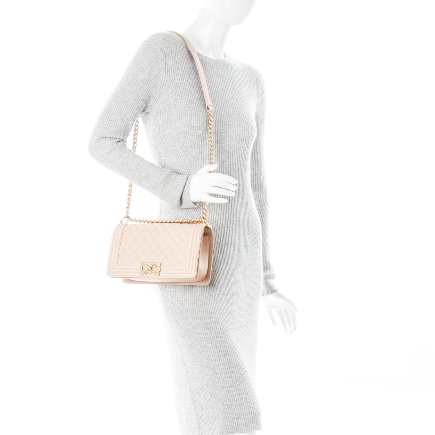 Chanel Caviar Quilted Medium Boy Flap Light Beige 2 of 7