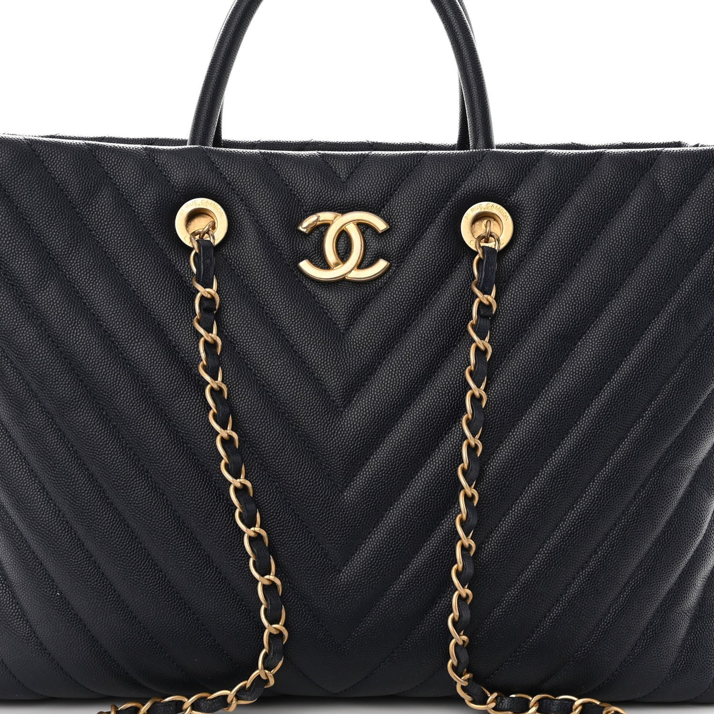 Caviar Chevron Quilted Coco Handle Shopping Tote Blue