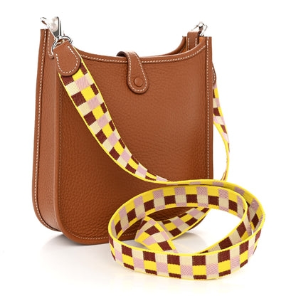 Hermes Taurillon Clemence Maxi Quadrille Evelyne TPM Gold Citron Rouge H Mauve Sylvestre 3 of 11