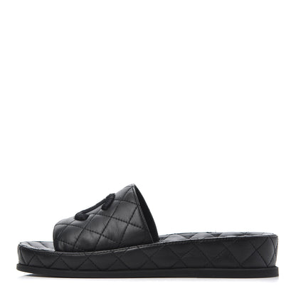 Chanel Lambskin Quilted CC Mules Sandals 37 Black 1 of 11