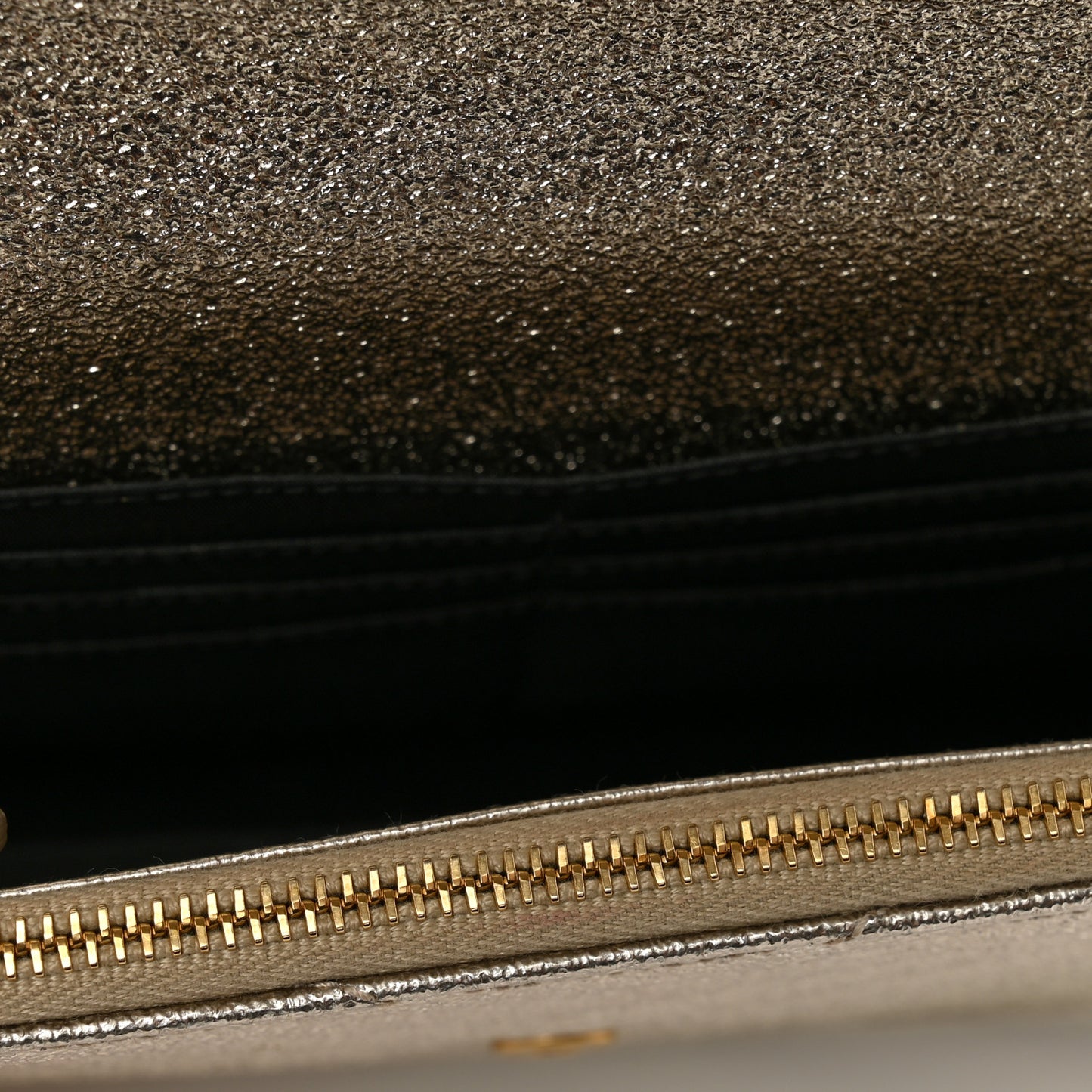 Metallic Crackled Calfskin Matelasse Chevron Monogram Envelope Chain Wallet Gold