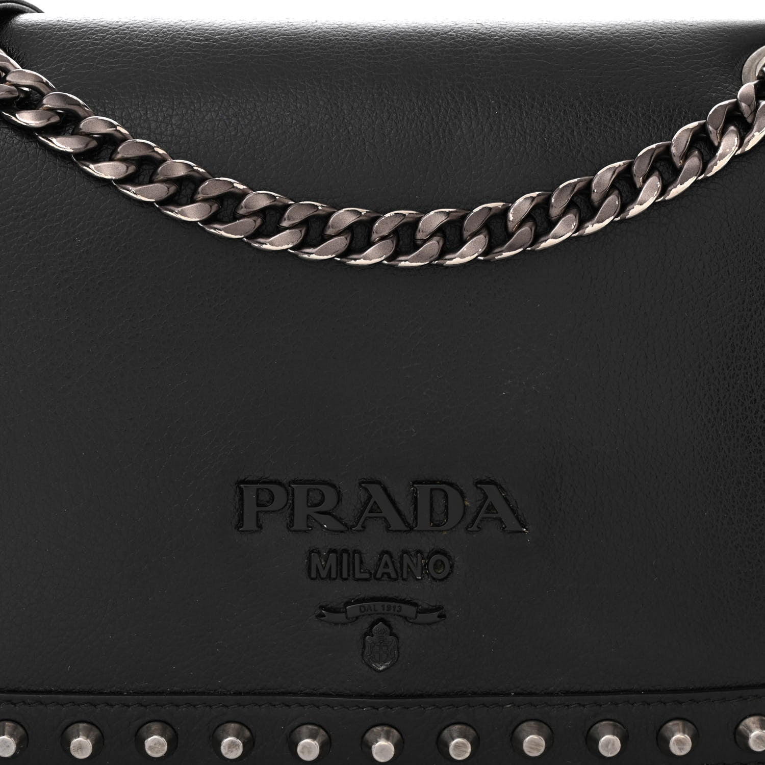 Prada Glace Calfskin Studded Crossbody Black 9 of 11