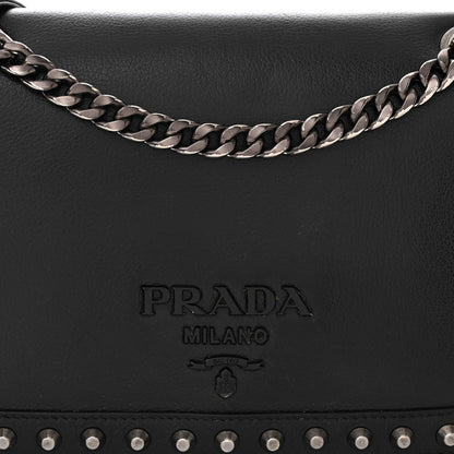 Prada Glace Calfskin Studded Crossbody Black 9 of 11