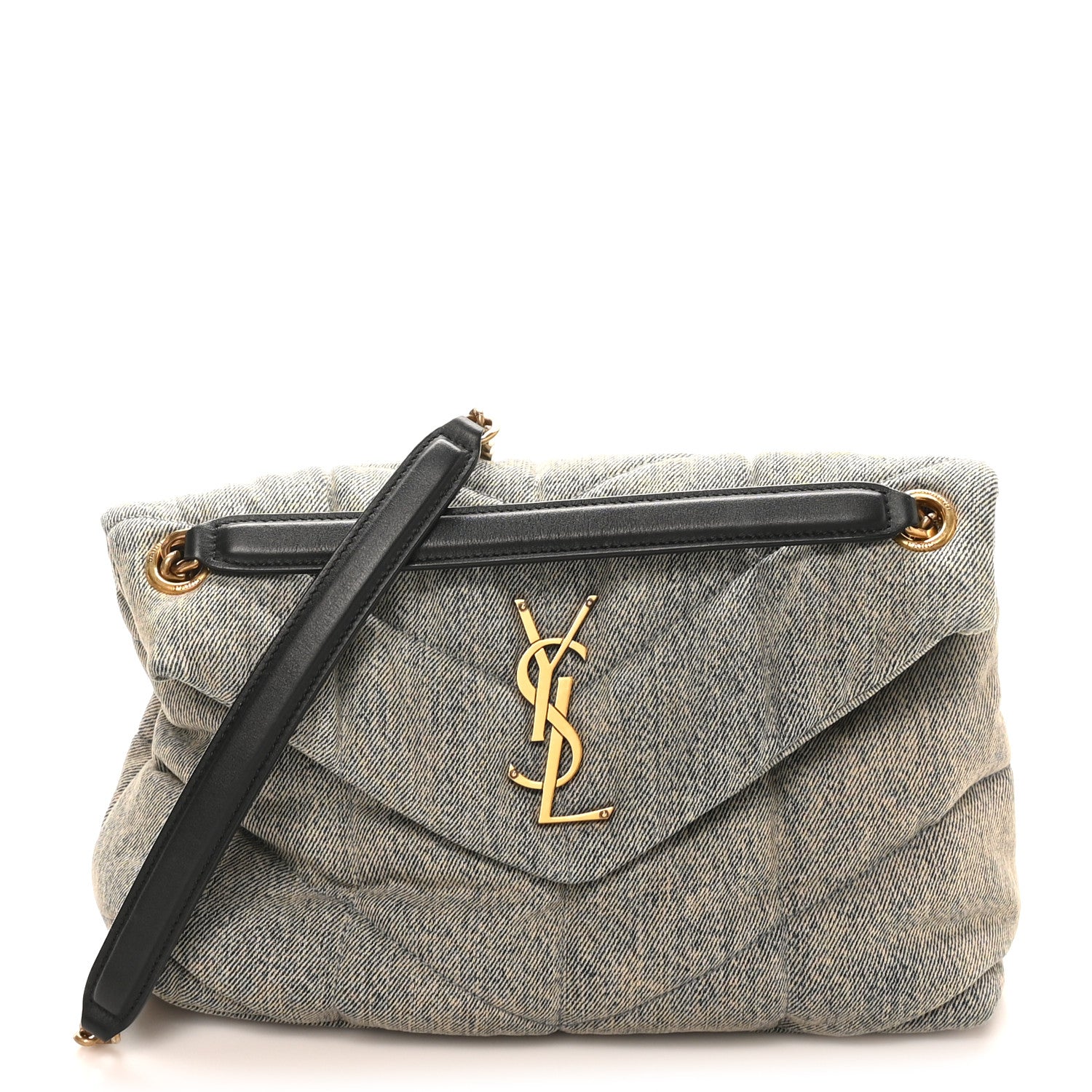 Saint Laurent Denim Quilted Medium Loulou Puffer Monogram Chain Satchel Azur 1 of 10