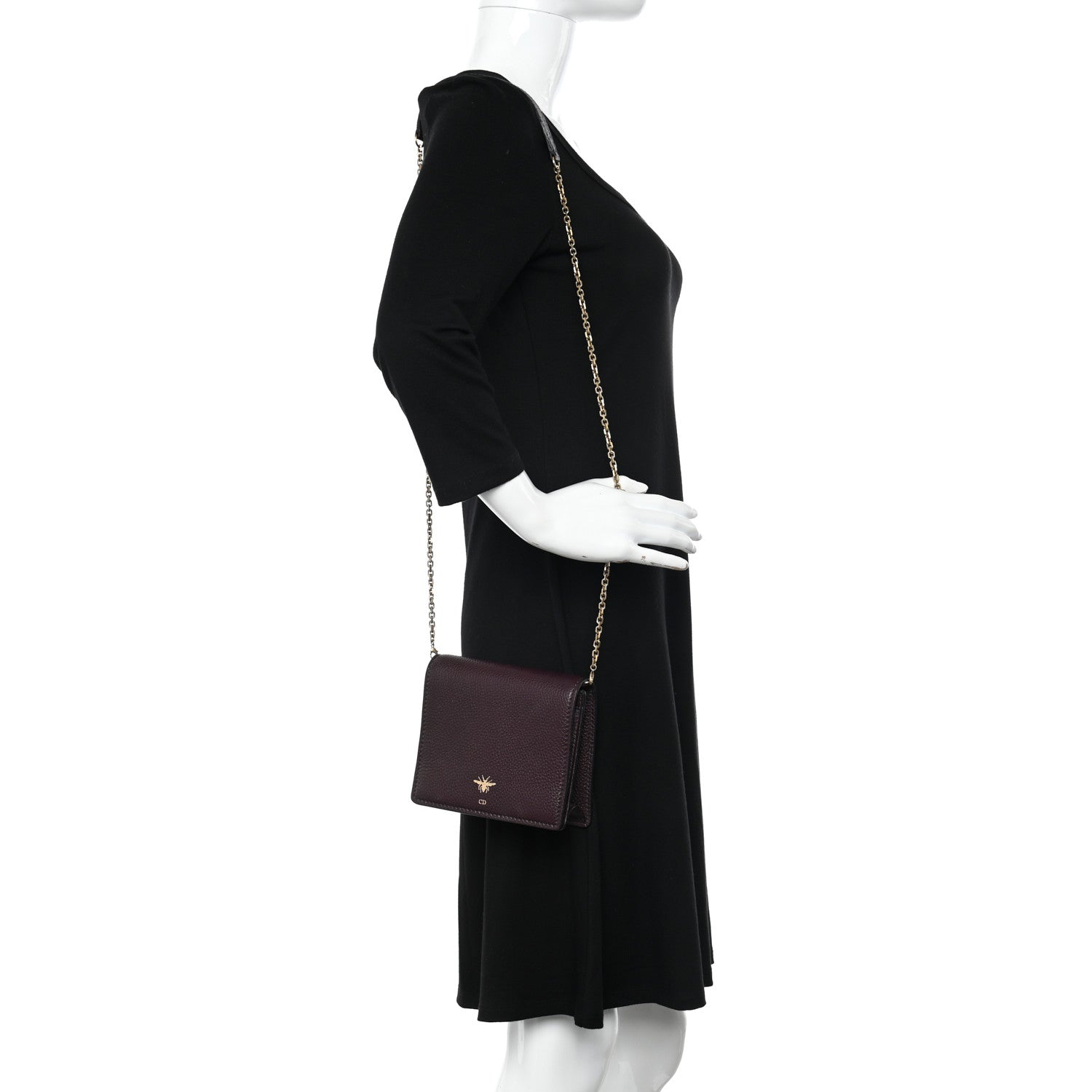 Christian Dior Grained Calfskin D-Bee Crossbody Burgundy 2 of 11