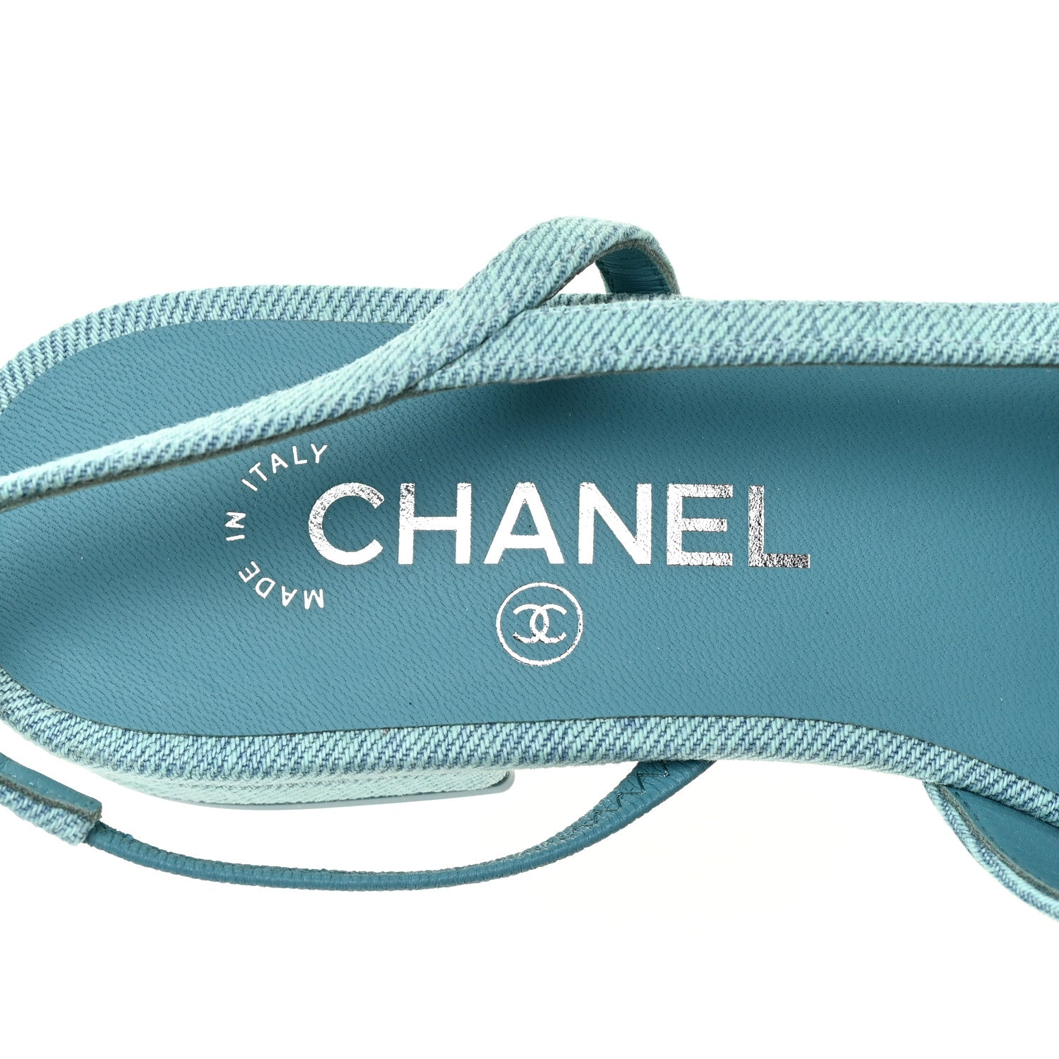 Chanel Denim Cap Toe CC Slingback Flats 39 Blue 10 of 11