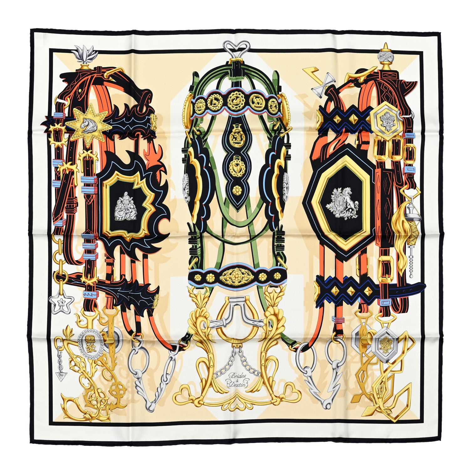 Hermes Silk Brides Et Destin Scarf 90 White Marine Multicolor 1 of 5