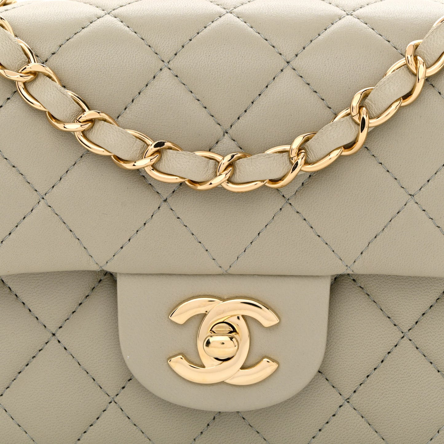 Lambskin Quilted Mini Rectangular Flap Grey