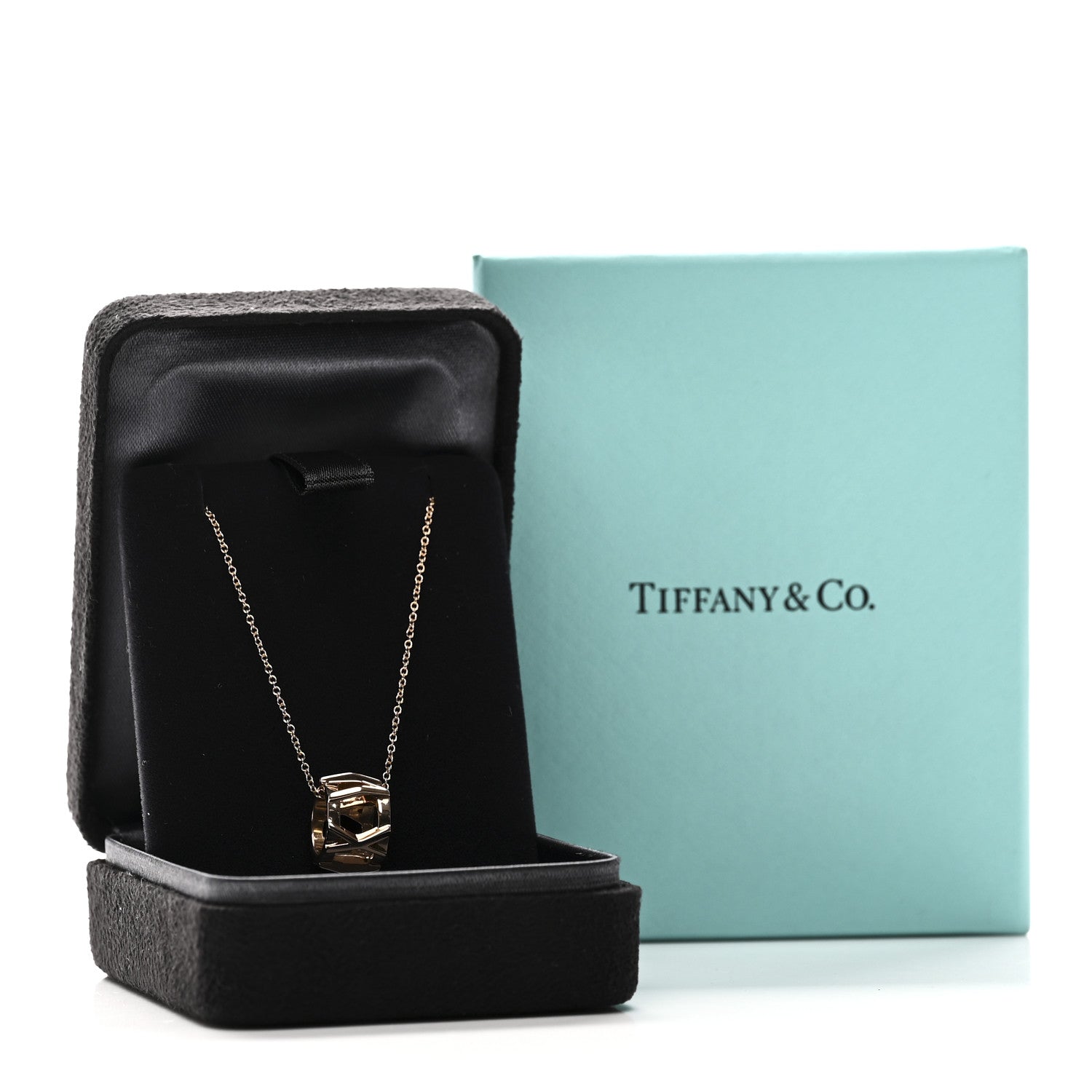 Tiffany 18K Rose Gold Interlocking Atlas Open Pendant Necklace 5 of 5