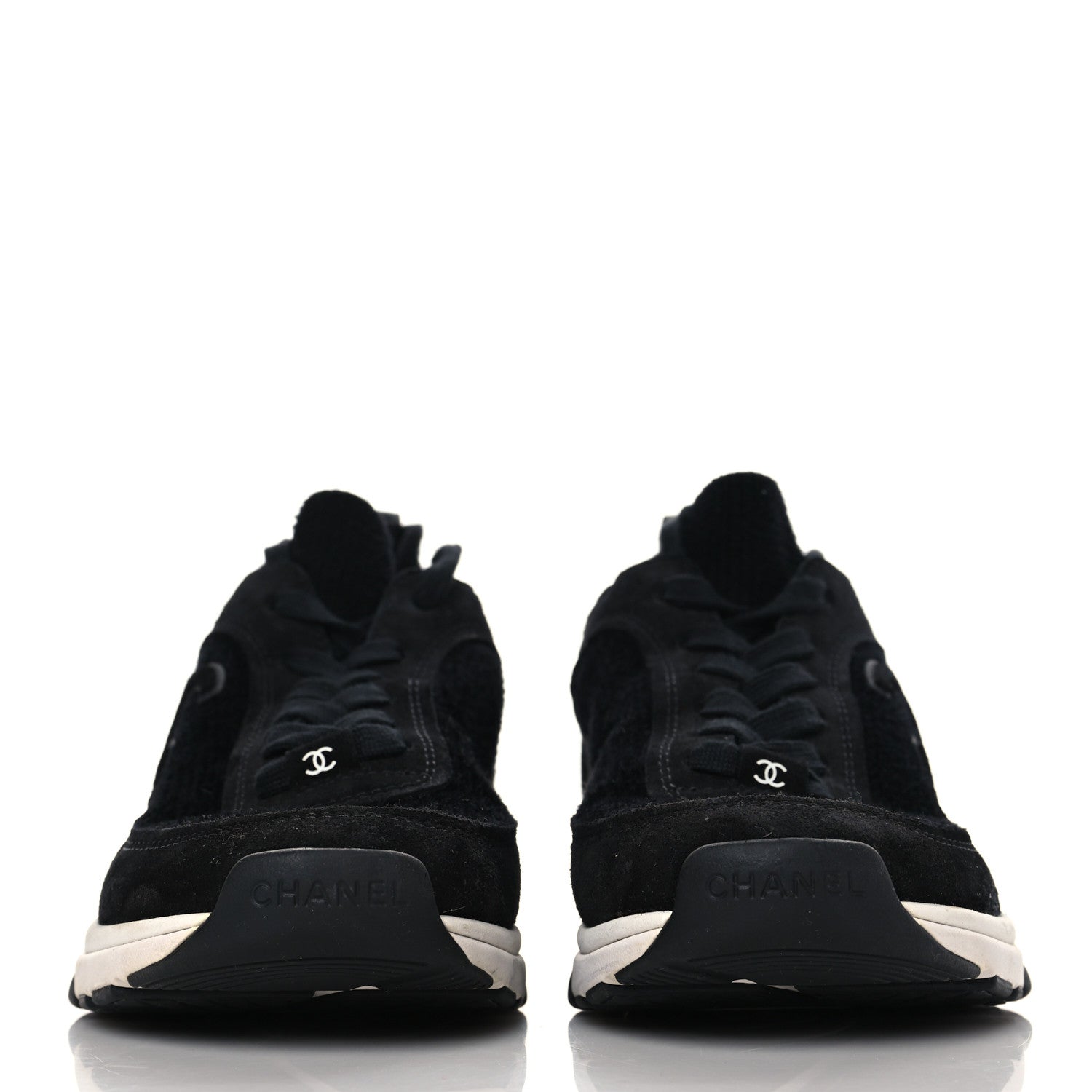 Chanel Fabric Suede Calfskin Stretch CC Sneakers 38.5 Black 3 of 7