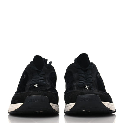 Chanel Fabric Suede Calfskin Stretch CC Sneakers 38.5 Black 3 of 7