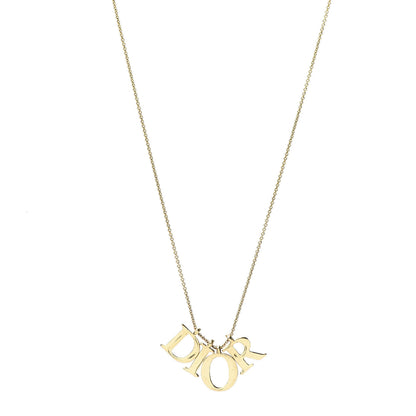 Christian Dior Metal Crystal Logo Necklace Gold 1 of 5