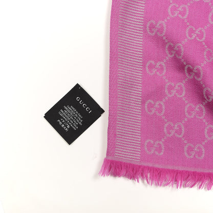 Gucci Wool Silk GG Monogram GGWeblong Fringe Scarf Shawl Zinc Pink 4 of 4