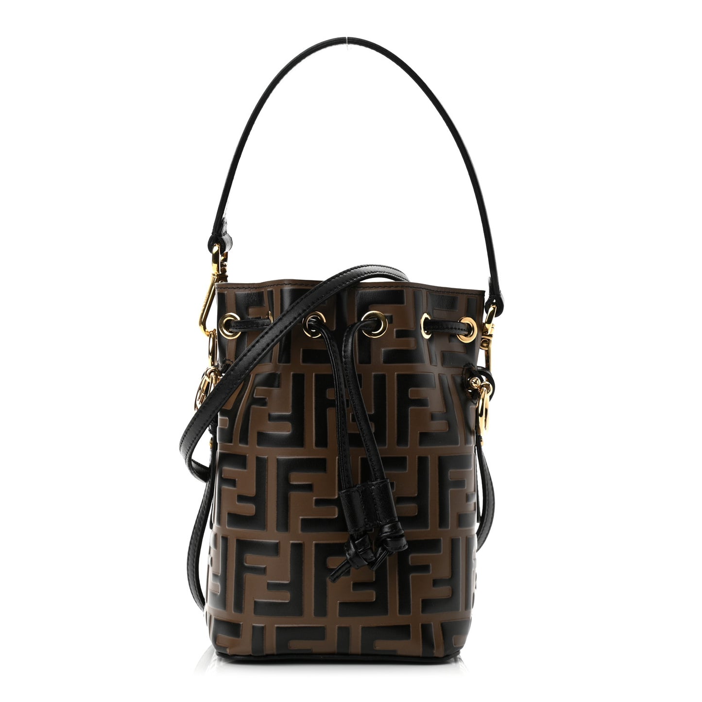 Vitello Liberty F is Fendi Bi-Color FF 1974 Embossed Mini Mon Tresor Bucket Bag Maya Black