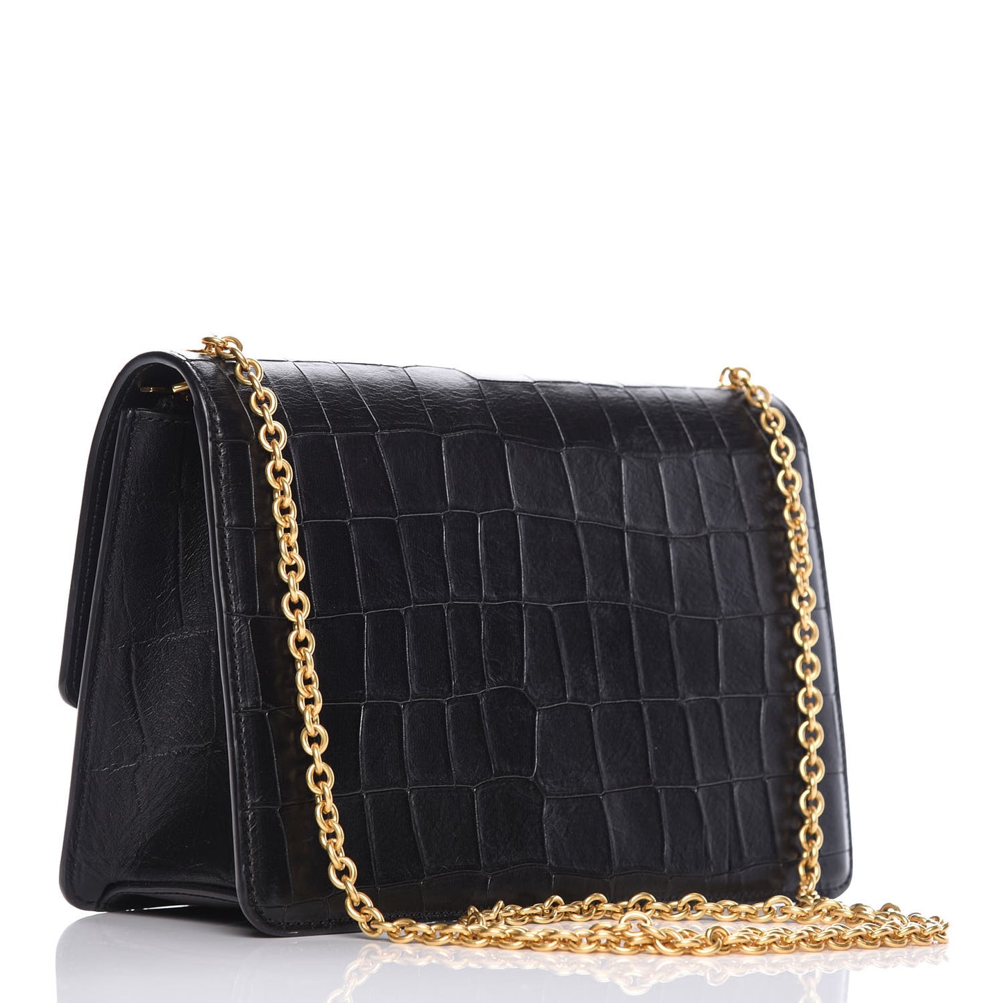 Deep Calfskin Crocodile Embossed Medium Darley Black