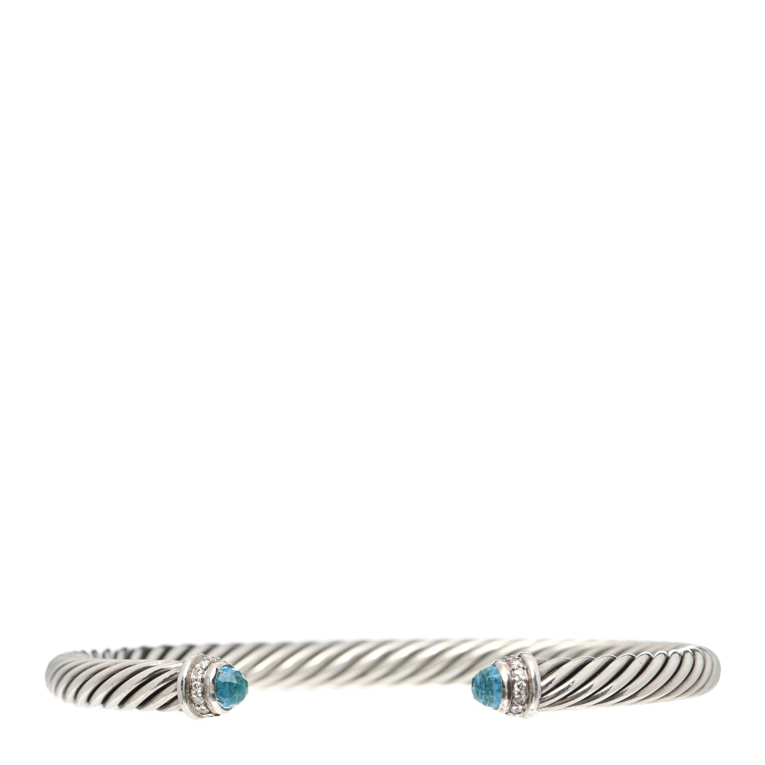 David Yurman Sterling Silver Diamond Blue Topaz 5mm Cable Classics Bracelet 1 of 4