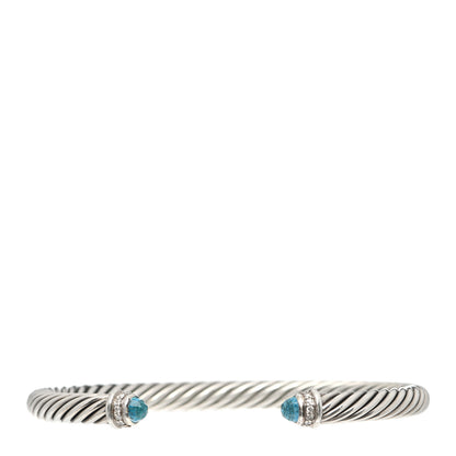 David Yurman Sterling Silver Diamond Blue Topaz 5mm Cable Classics Bracelet 1 of 4