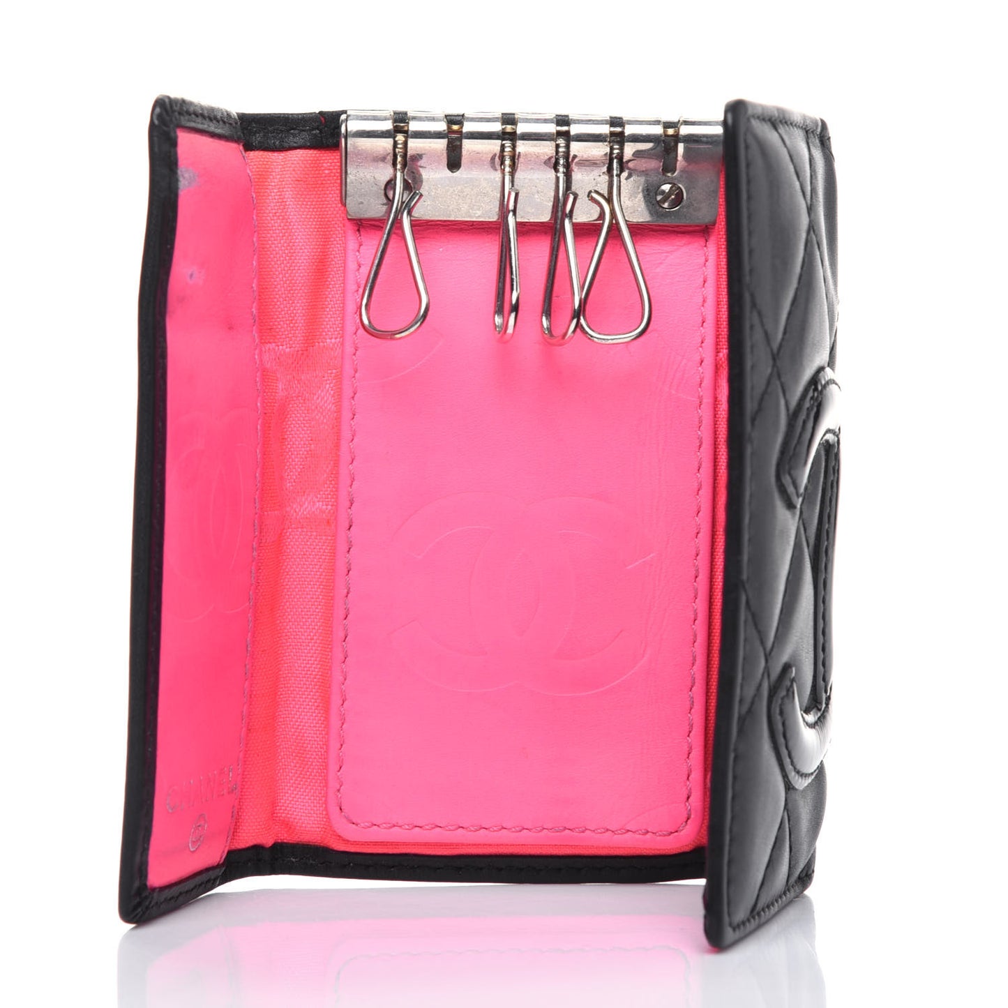 Calfskin Quilted Cambon 6 Key Holder Black