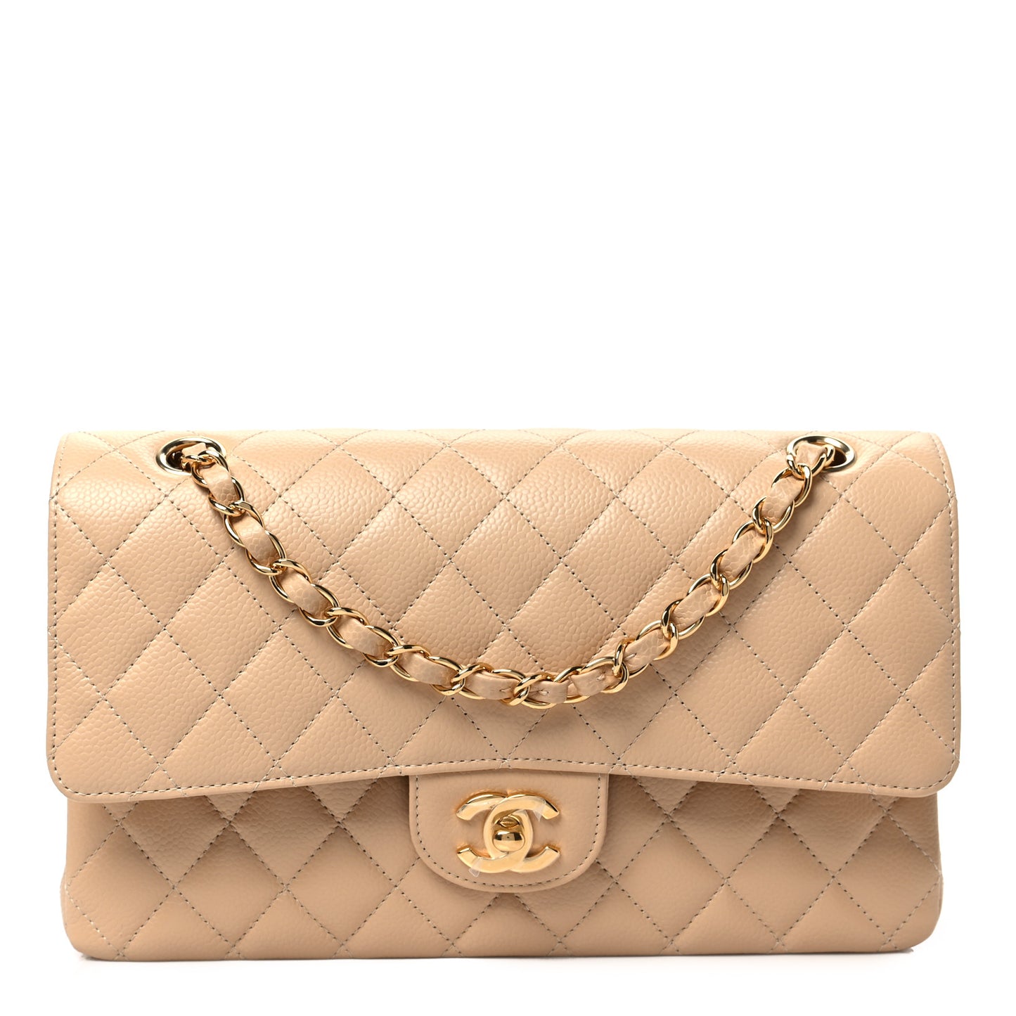 Caviar Quilted Medium Double Flap Beige Clair