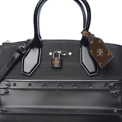 Louis Vuitton Calfskin Embossed Steamer MM Black 6 of 9