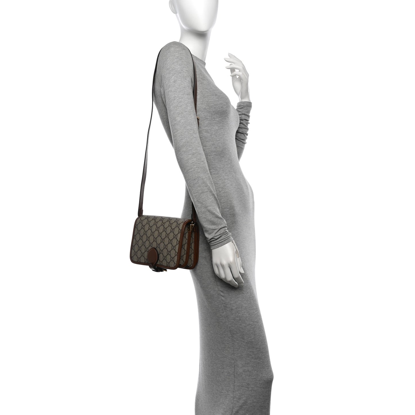 GG Supreme Monogram Azalea Calfskin Mini Retro Interlocking G Flap Shoulder Bag Beige Ebony Brown Sugar