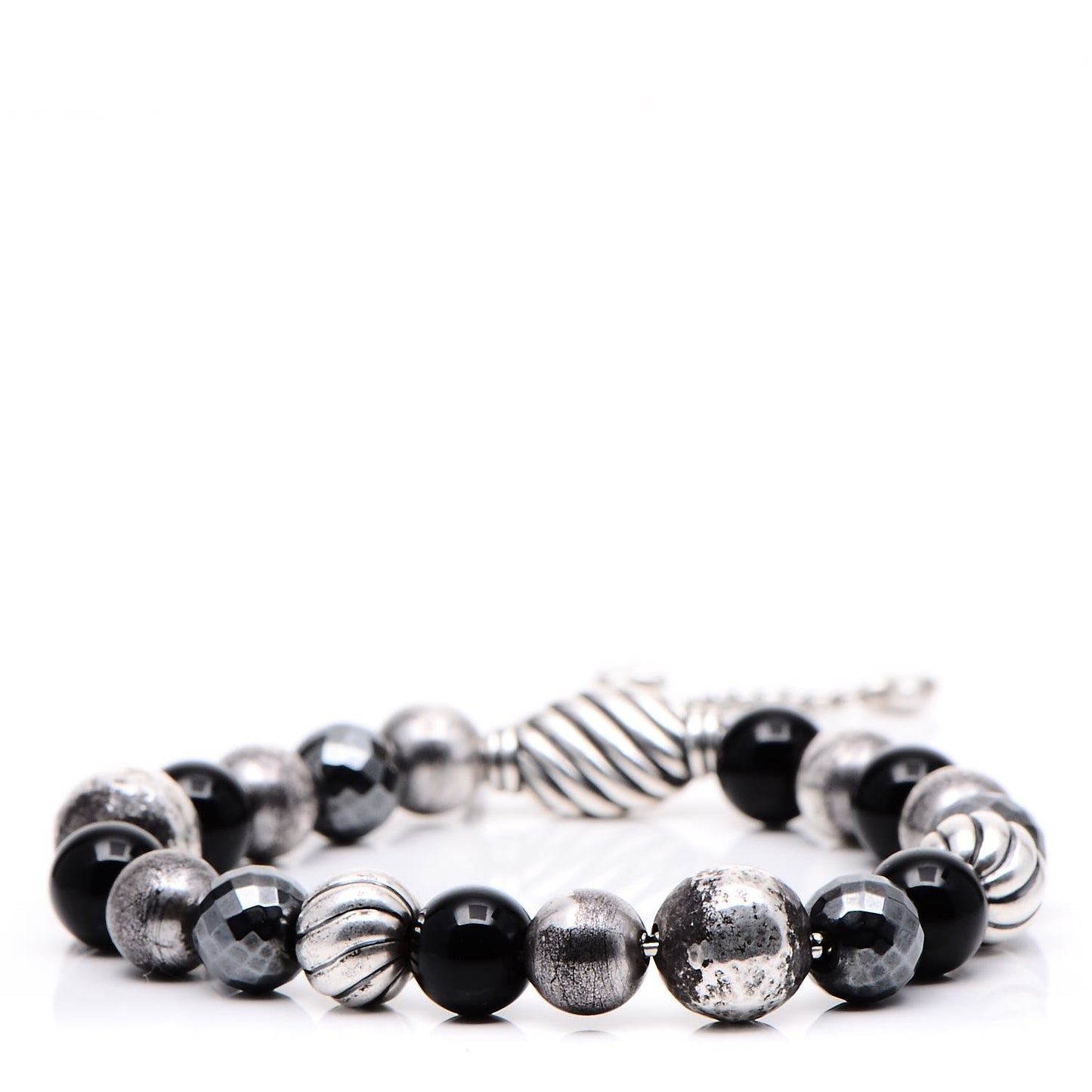 Sterling Silver Black Onyx Hematite 8mm Elements Bead Bracelet