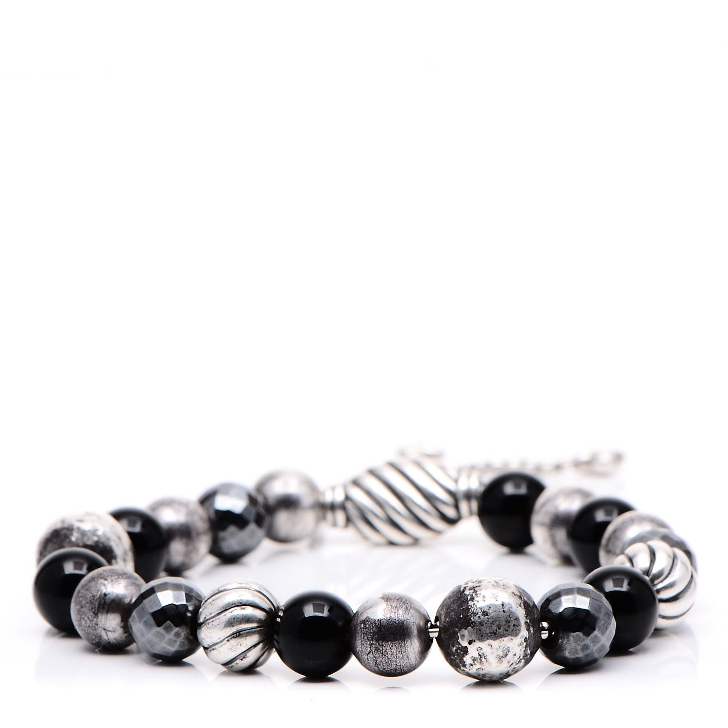 David Yurman Sterling Silver Black Onyx Hematite 8mm Elements Bead Bracelet 1 of 4