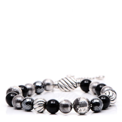 David Yurman Sterling Silver Black Onyx Hematite 8mm Elements Bead Bracelet 1 of 4