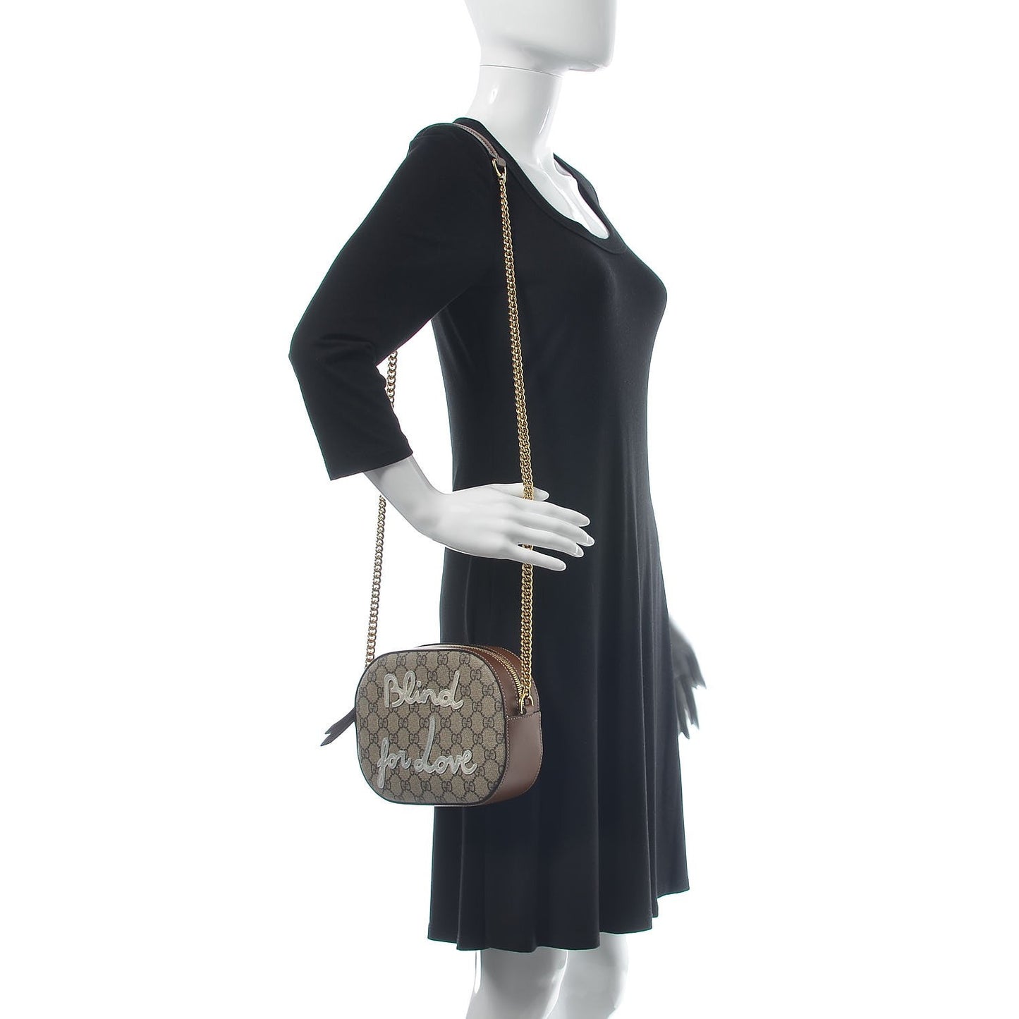 GG Supreme Monogram Blind For Love Embroidered Mini Chain Shoulder Bag Beige Tuscany