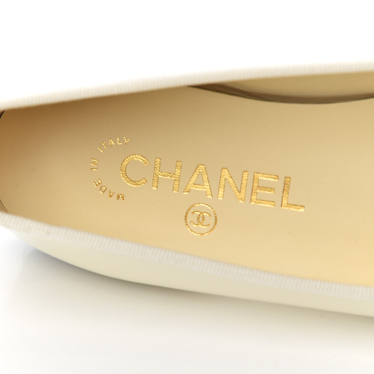 Patent CC Cap Toe Ballerina Flats 37.5 Beige Black