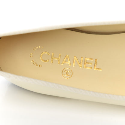 Chanel Patent CC Cap Toe Ballerina Flats 37.5 Beige Black 6 of 14