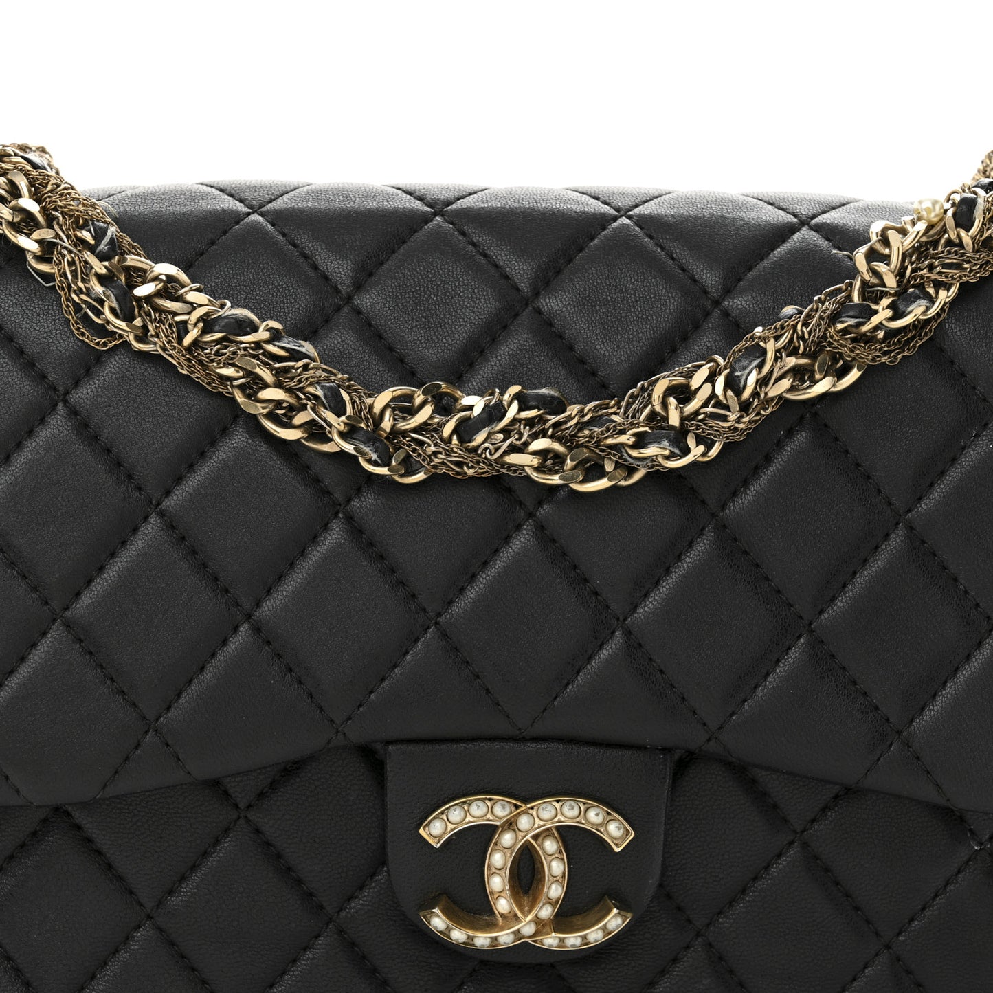Lambskin Quilted Medium Westminster Pearl Flap Black