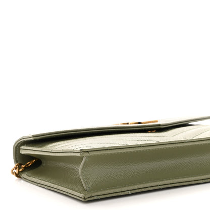 Saint Laurent Grain De Poudre Matelasse Chevron Monogram Envelope Chain Wallet Pistache 8 of 9