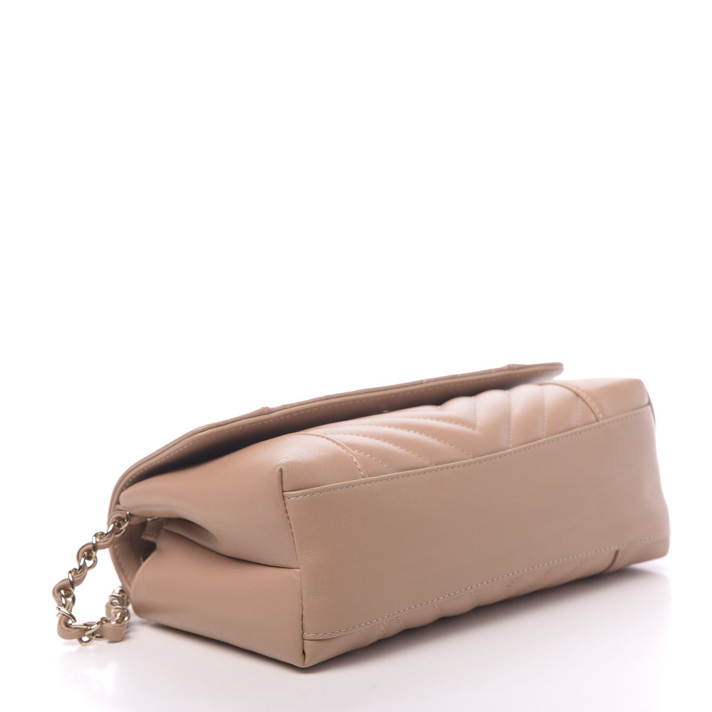 Calfskin Quilted Small Daily Chevron Flap Beige