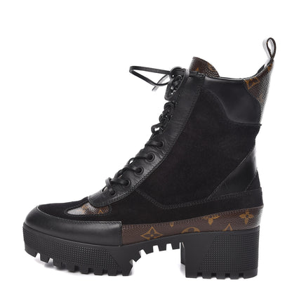 Louis Vuitton Suede Calfskin Monogram Laureate Platform Desert Boots 40 Black 1 of 9