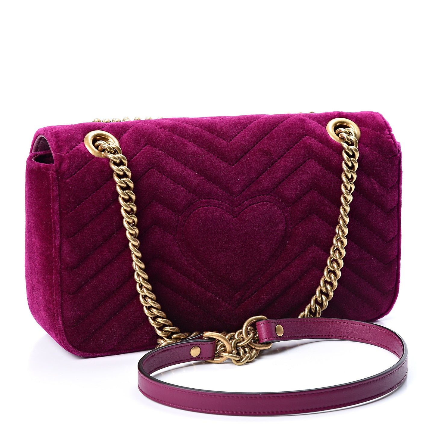 Velvet Matelasse Small GG Marmont Shoulder Bag Fuchsia Violet Cyclamen