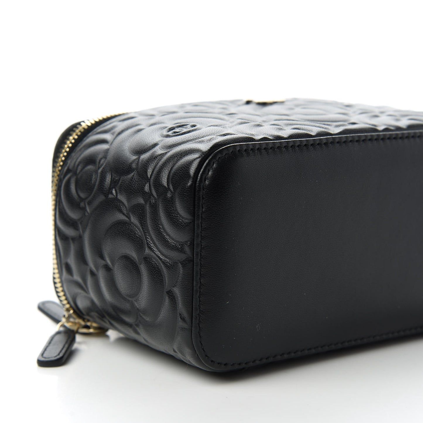 Lambskin Camellia Embossed Small Vanity Case With Chain Black