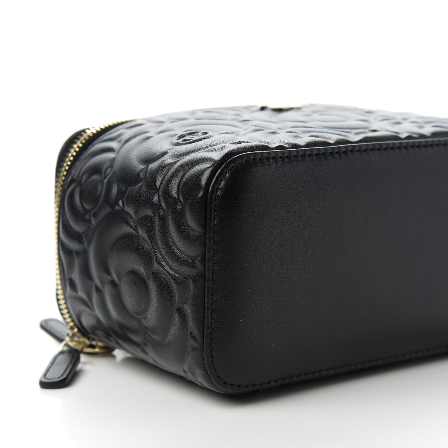 Chanel Lambskin Camellia Embossed Small Vanity Case With Chain Black 6 of 11