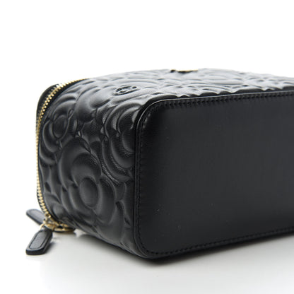 Chanel Lambskin Camellia Embossed Small Vanity Case With Chain Black 6 of 11
