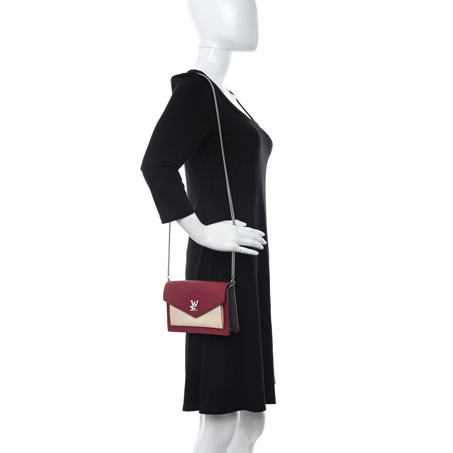 Louis Vuitton Calfskin My Lockme Chain Pochette Lie De Vin Etain Creme 2 of 10