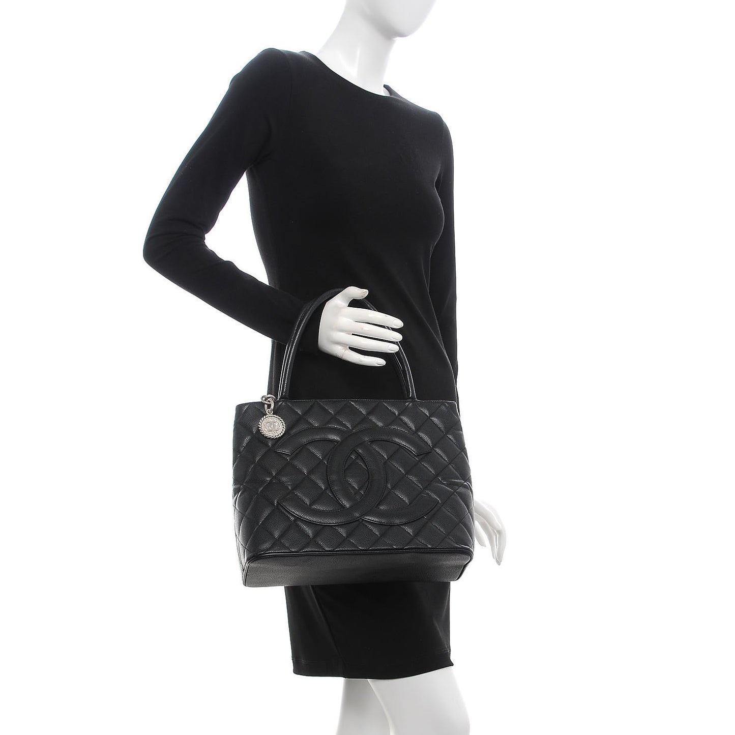 Caviar Quilted Medallion Tote Black