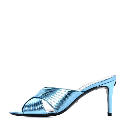 Gucci Metallic Nappa Crawford Knot Mid Heel Slide Sandals 36 Cielo 1 of 10