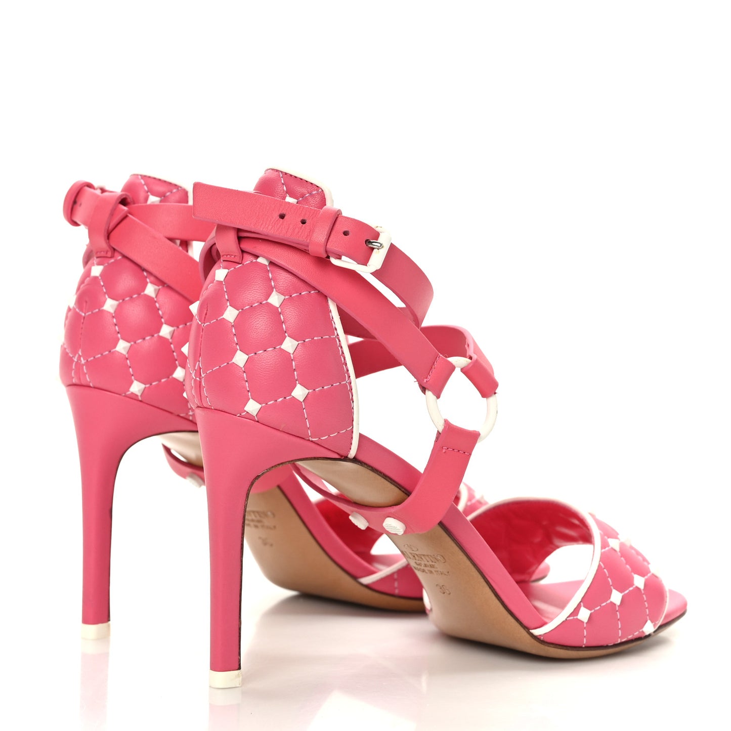 Nappa Free Rockstud Spike 90mm Ankle Strap Sandals 36 Shadow Pink Optic White
