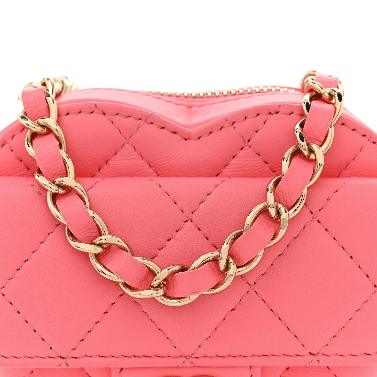 Lambskin Quilted CC In Love Heart Waist Belt Bag With Chain Pink