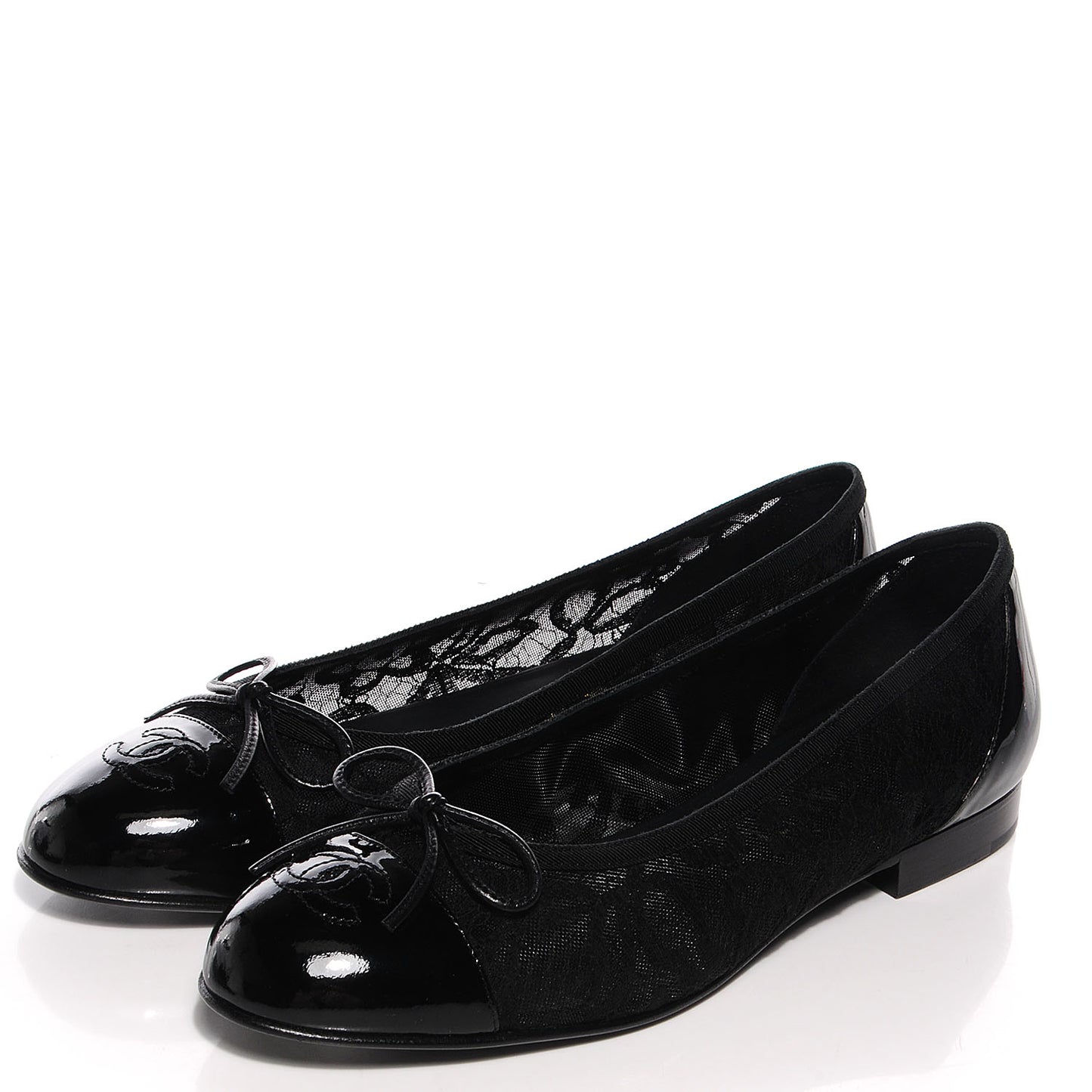 Patent Cap Toe Lace Ballerina Flats 38.5 Black